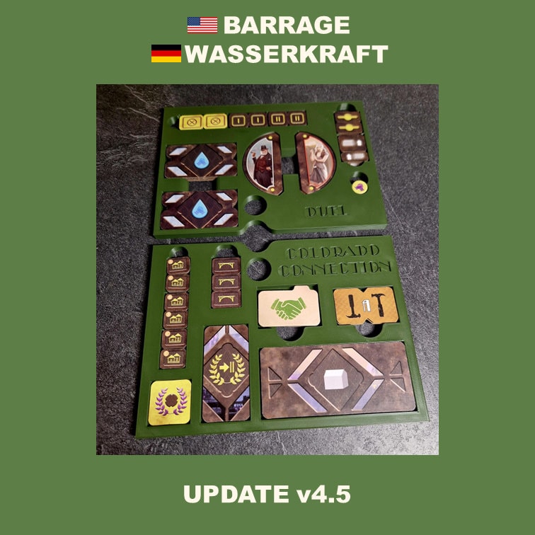 WASSERKRAFT / BARRAGE (Alle Erweiterungen, Promos, Kickstarter) Brettspiel Einsatz, Inlay, Organizer