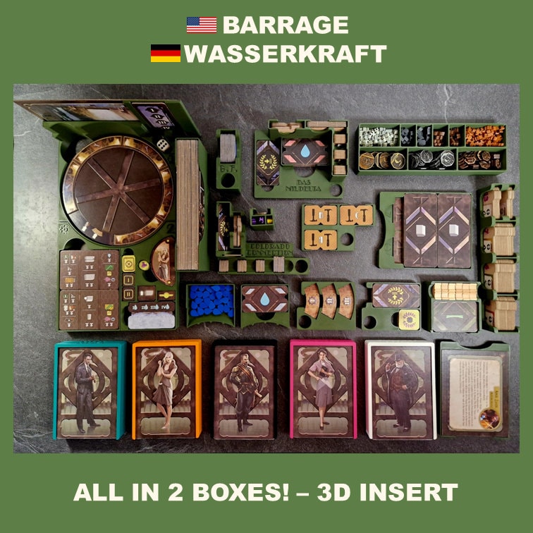 WASSERKRAFT / BARRAGE (Alle Erweiterungen, Promos, Kickstarter) Brettspiel Einsatz, Inlay, Organizer